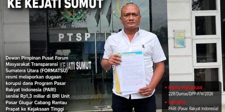 FORMATSU Laporkan Dugaan Korupsi Dana PARI Rp1,3 Miliar di BRI Unit Glugur ke Kejati Sumut
