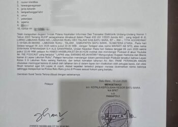 Kalapas Labuhan Ruku Laporkan Dugaan Pencemaran Nama Baik Lewat Podcast YouTube ke Polres Batu Bara