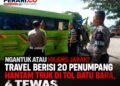 Petugas Satlantas Polres Batu Bara memeriksa mobil Travel Darma Putra yang ringsek akibat menabrak truk di Tol Lima Puluh–Indrapura hingga menyebabkan 4 penumpang meninggal dunia.