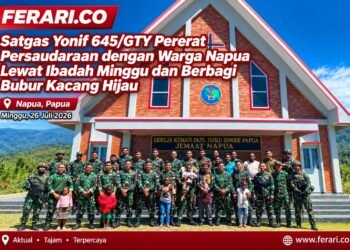 Satgas Yonif 645/GTY Pererat Persaudaraan dengan Warga Napua Lewat Ibadah Minggu dan Berbagi Bubur Kacang Hijau