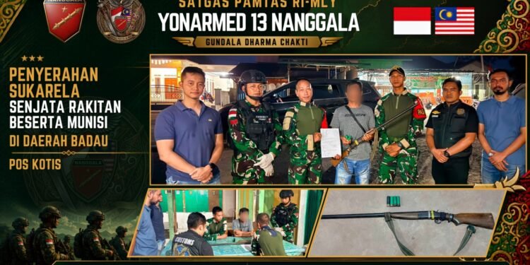 Sweeping Gabungan di Badau, Satgas Yonarmed 13 Amankan Senjata Rakitan dan 4 Munisi